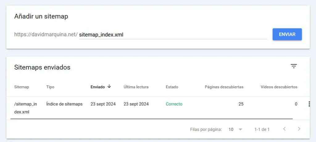 ejemplo de como enviar el sitemap de tu sitio web con google search console